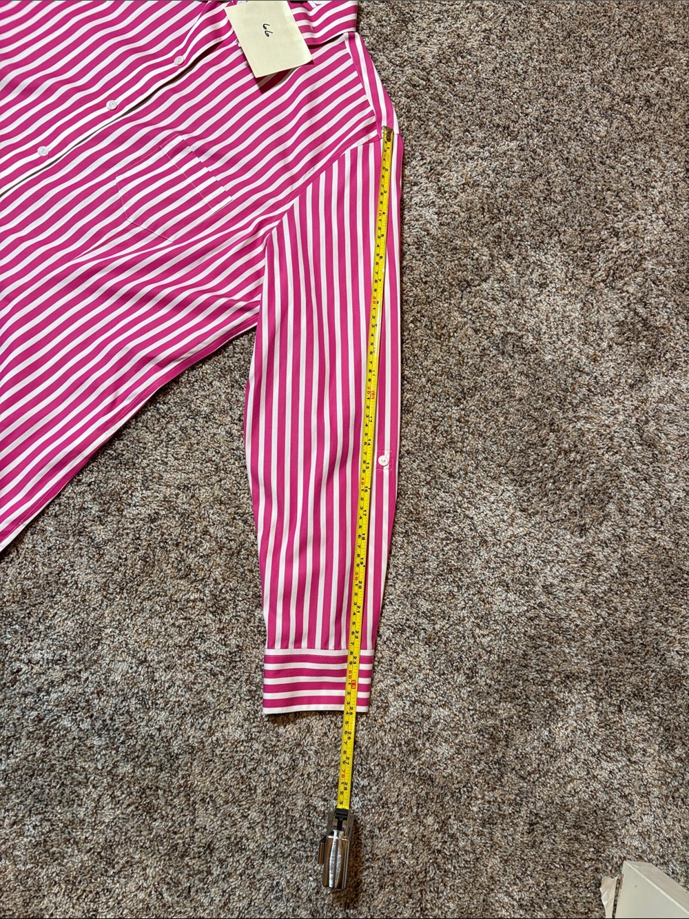 66. Foxcroft Women's Pink and White Striped Fitted Button Down Shirt - Picture 7 of 8